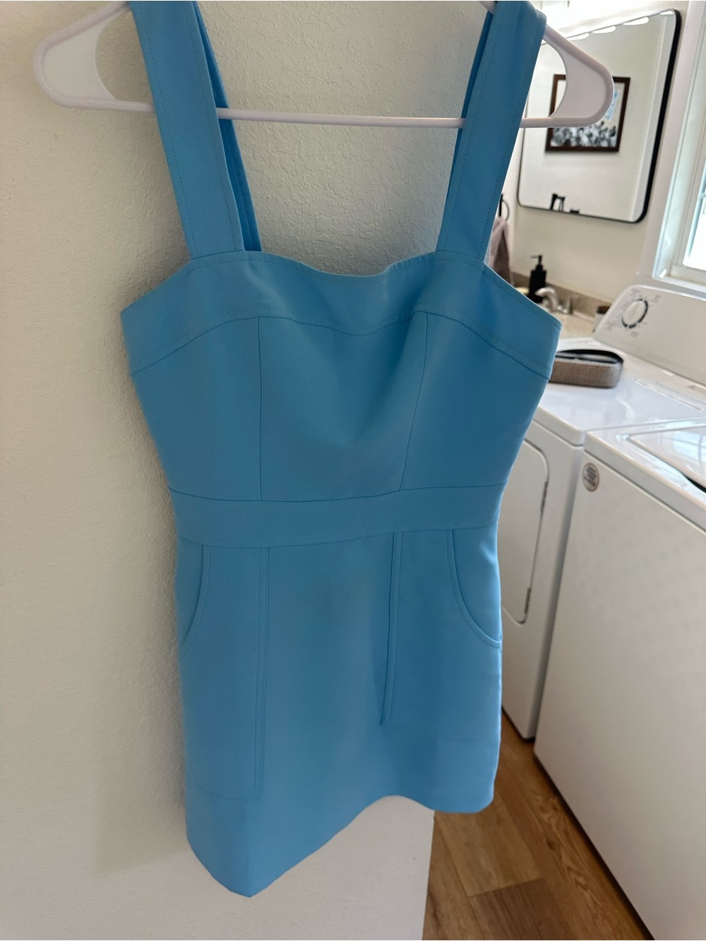 Amanda Uprichard Sky Blue Square-Neck Mini Dress